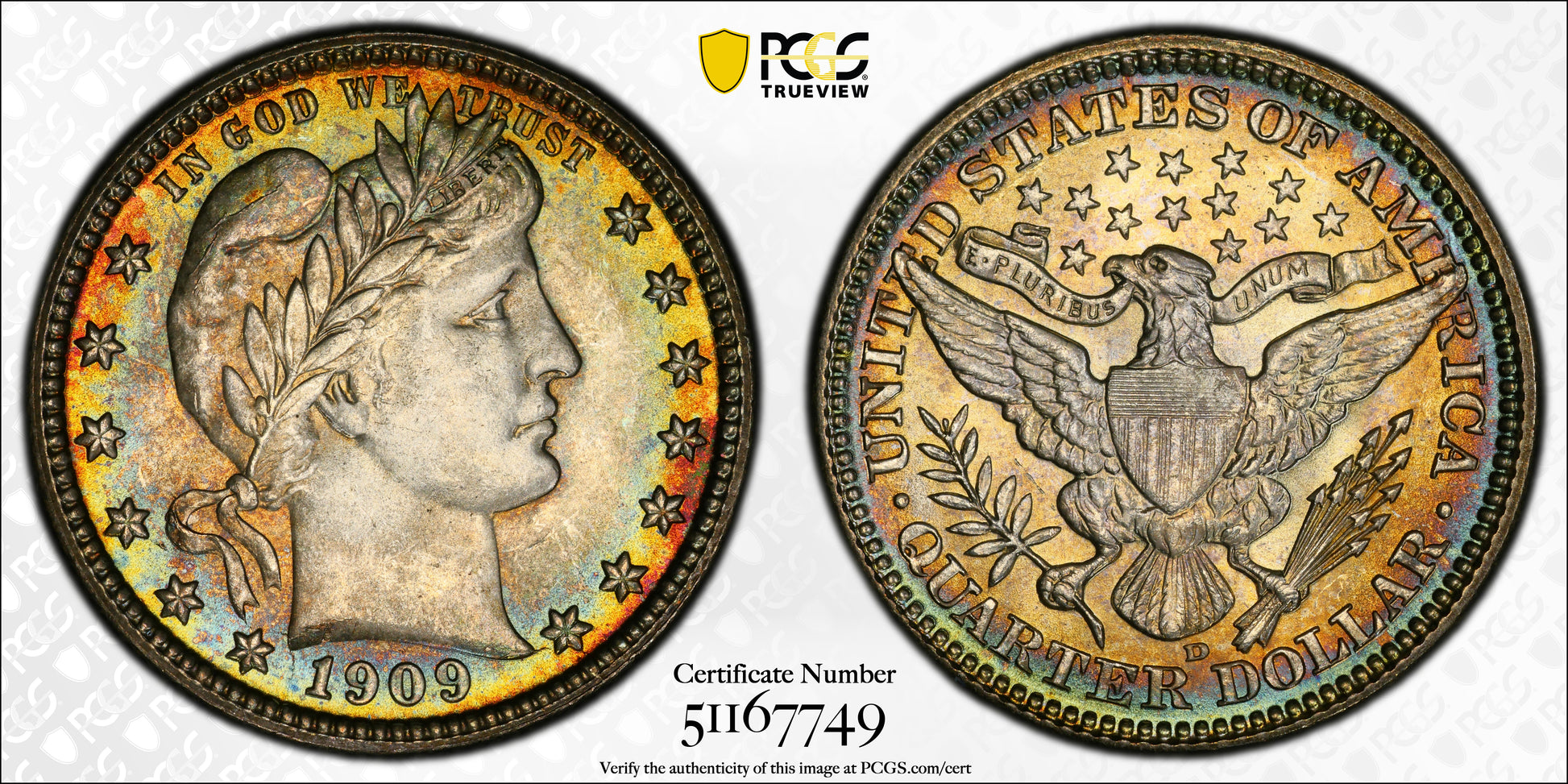 1909-D Barber Quarter 25C PCGS MS66 - TONED!