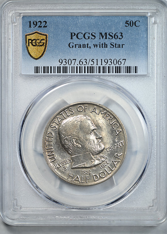1922 Grant with Star Classic Commemorative Half Dollar 50C PCGS MS63