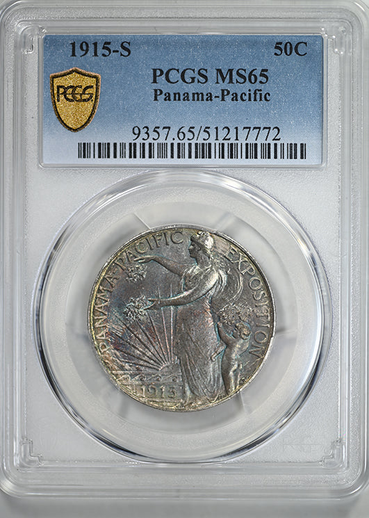 1915-S Panama Pacific Classic Commemorative Half Dollar 50C PCGS MS65 - TONED!