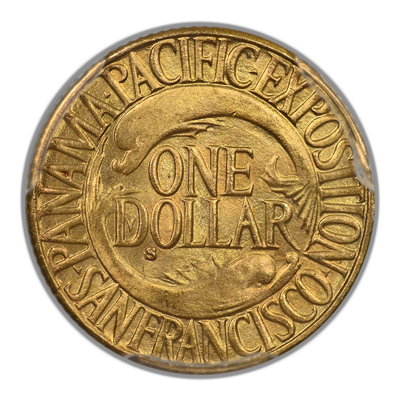 1915-S Panama-Pacific Classic Commemorative Gold Dollar G$1 PCGS MS65 CAC with Original Envelope