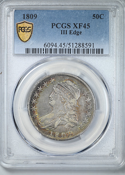 1809 Capped Bust Half Dollar 50C PCGS XF45 III Edge - TONED!
