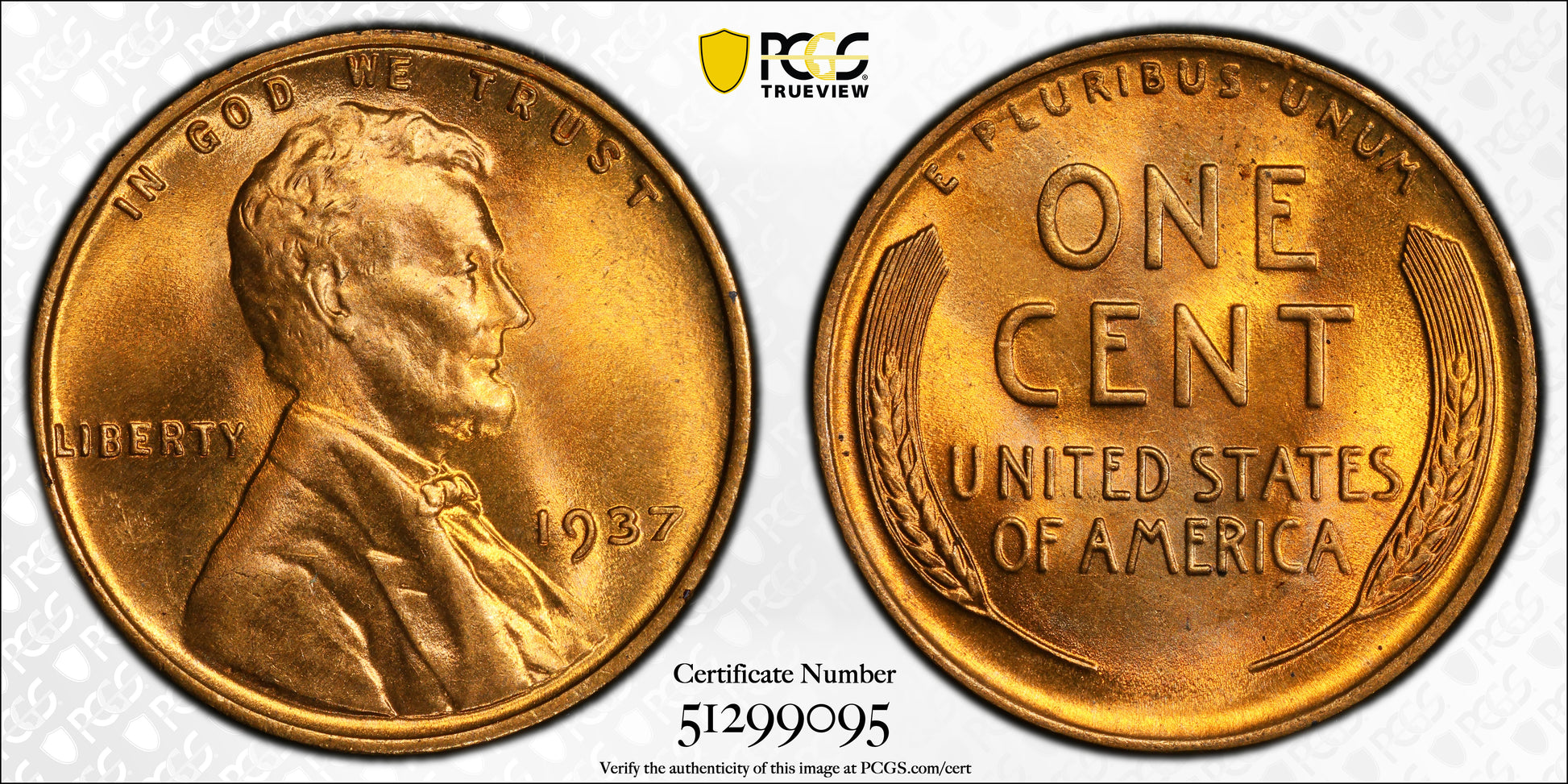 1937 Lincoln Wheat Cent 1C PCGS MS67RD