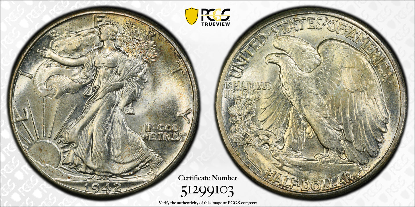 1942 Walking Liberty Half Dollar 50C PCGS MS66