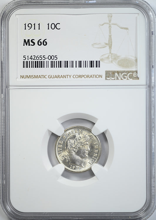 1911 Barber Dime 10C NGC MS66 Obverse Slab