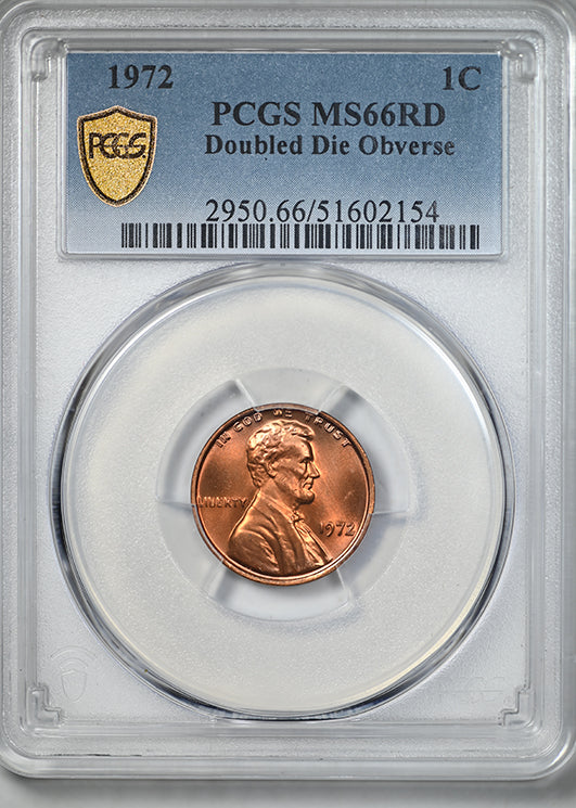 1972 Doubled Die Obverse Lincoln Memorial Cent 1C PCGS MS66RD DDO