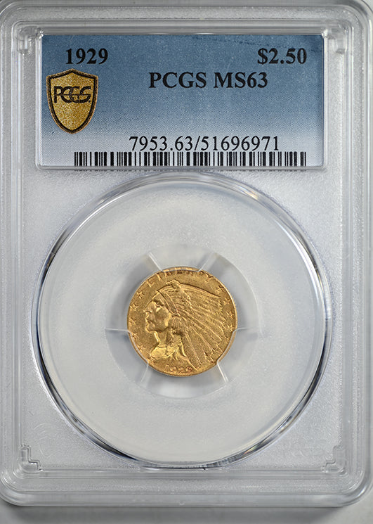 1929 Indian Head Gold Quarter Eagle $2.50 PCGS MS63