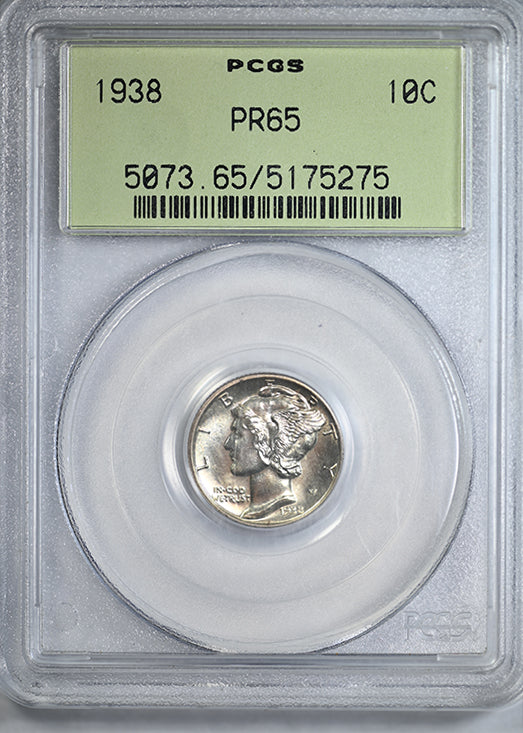 1938 Proof Mercury Dime 10C PCGS PR65 OGH