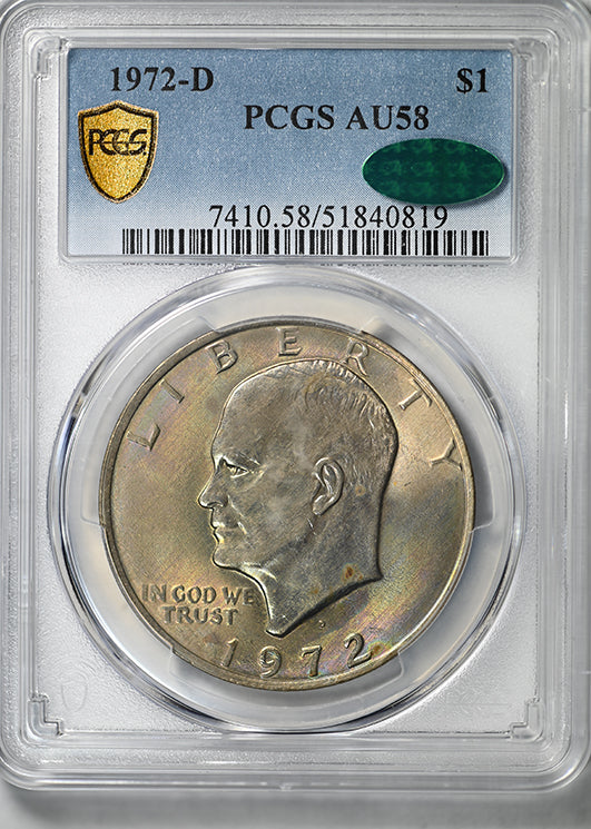 1972-D Clad Eisenhower Ike Dollar $1 PCGS AU58 CAC - TONED!