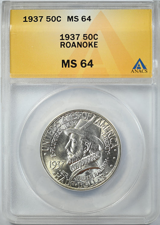 1937 Roanoke Classic Commemorative Half Dollar 50C ANACS MS64