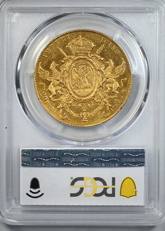 1866-Mo Mexico Gold 20 Peso G20P PCGS AU55 - Maximilian KM-389 Au
