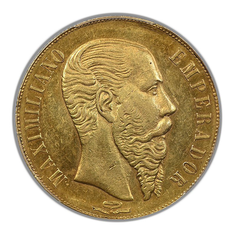 1866-Mo Mexico Gold 20 Peso G20P PCGS AU55 - Maximilian KM-389 Au