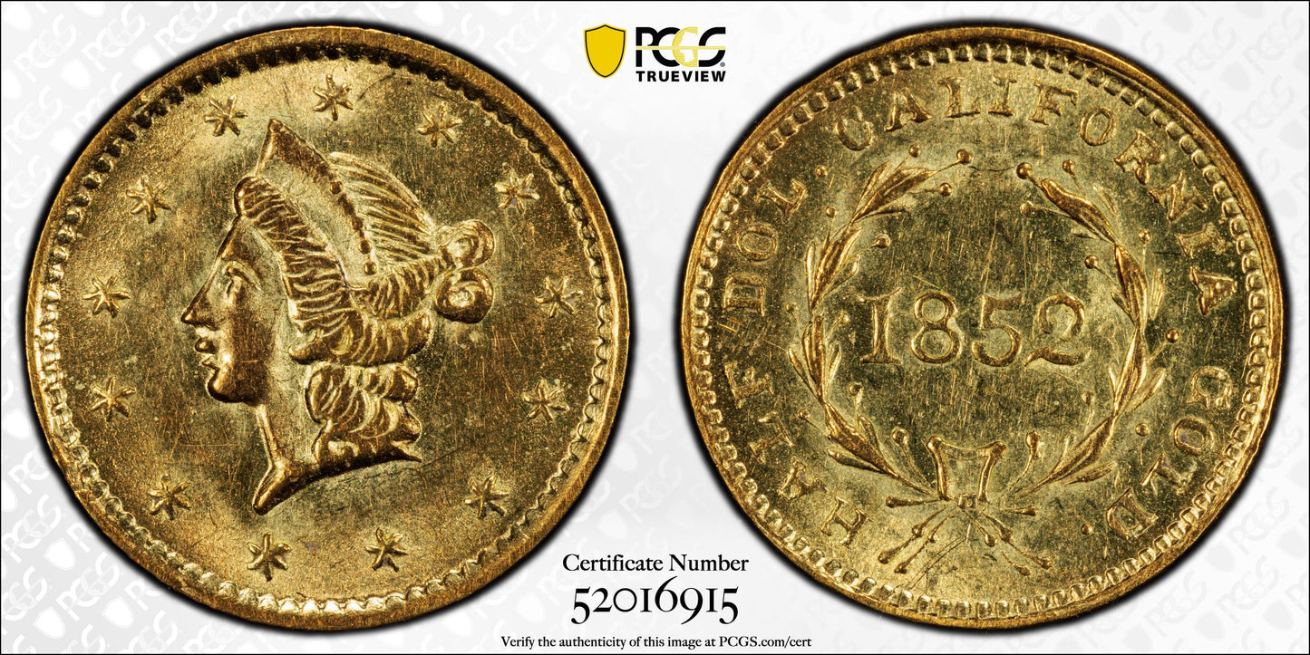 1852 Round California Fractional Gold Liberty Head 1/2 Dollar G50C PCGS MS63 BG-401
