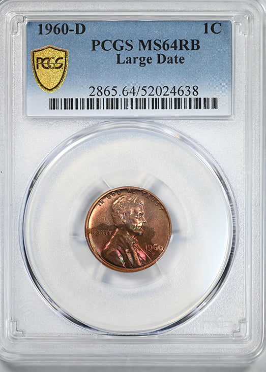 1960-D Lincoln Memorial Cent 1C PCGS MS64RB Large Date - TONED!