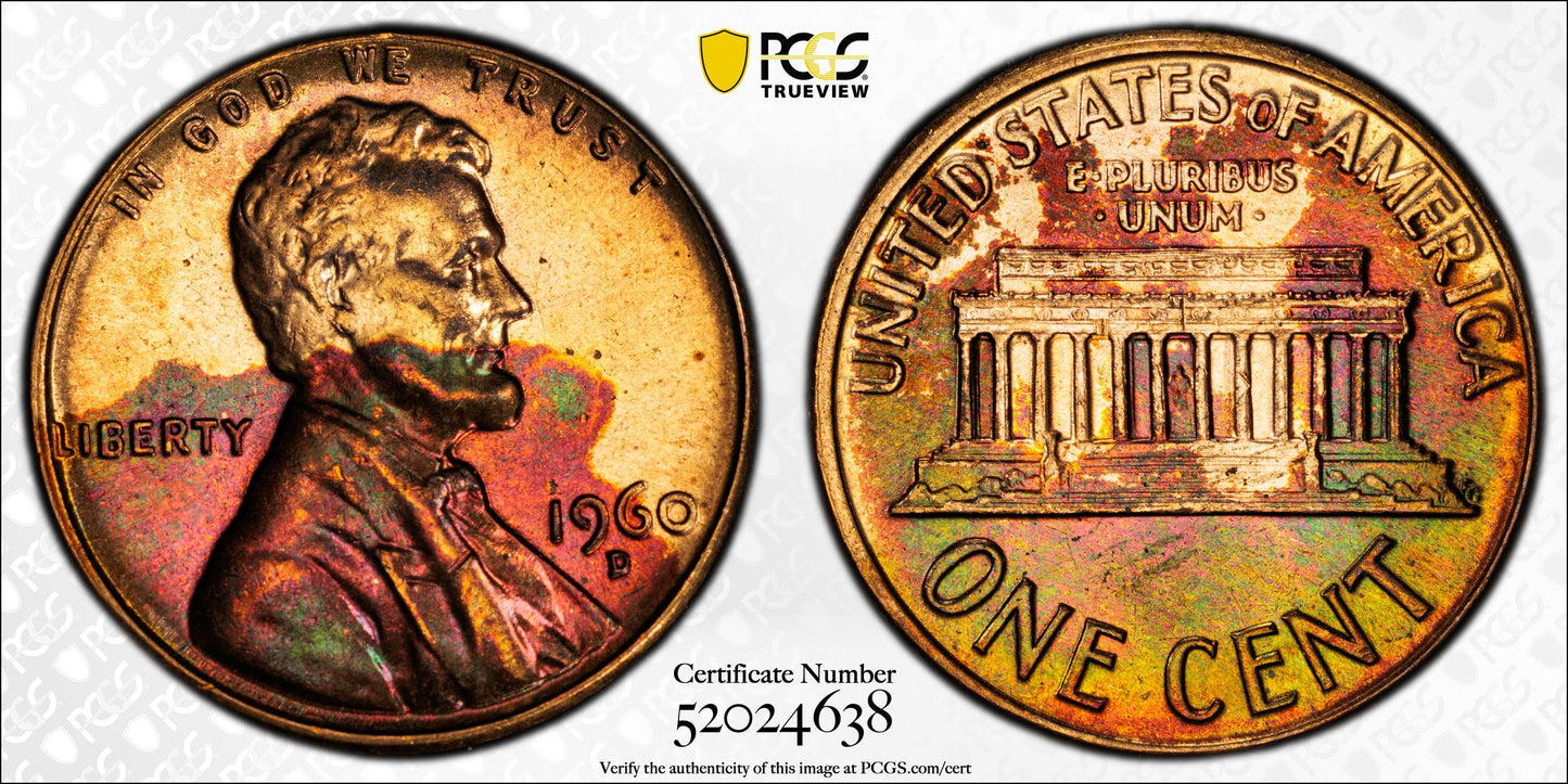 1960-D Lincoln Memorial Cent 1C PCGS MS64RB Large Date - TONED!