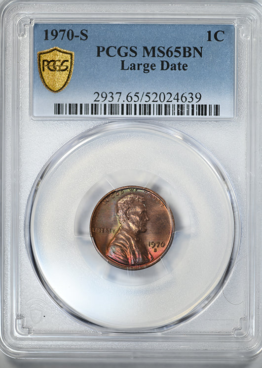 1970-S Lincoln Memorial Cent 1C PCGS MS65BN - Large Date - TONED!