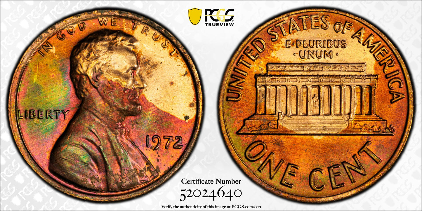 1972 Lincoln Memorial Cent 1C PCGS MS64RB - TONED!