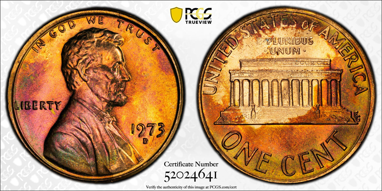 1973-D Lincoln Memorial Cent 1C PCGS MS64RB - TONED!