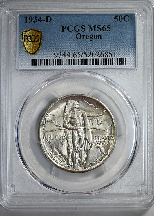 1934-D Oregon Trail Classic Commemorative Half Dollar 50C PCGS MS65
