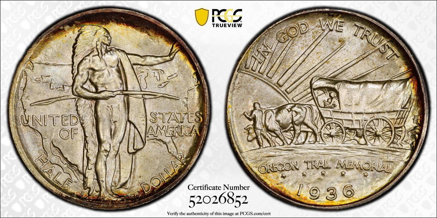 1936-S Oregon Trail Classic Commemorative Half Dollar 50C PCGS MS66 CAC