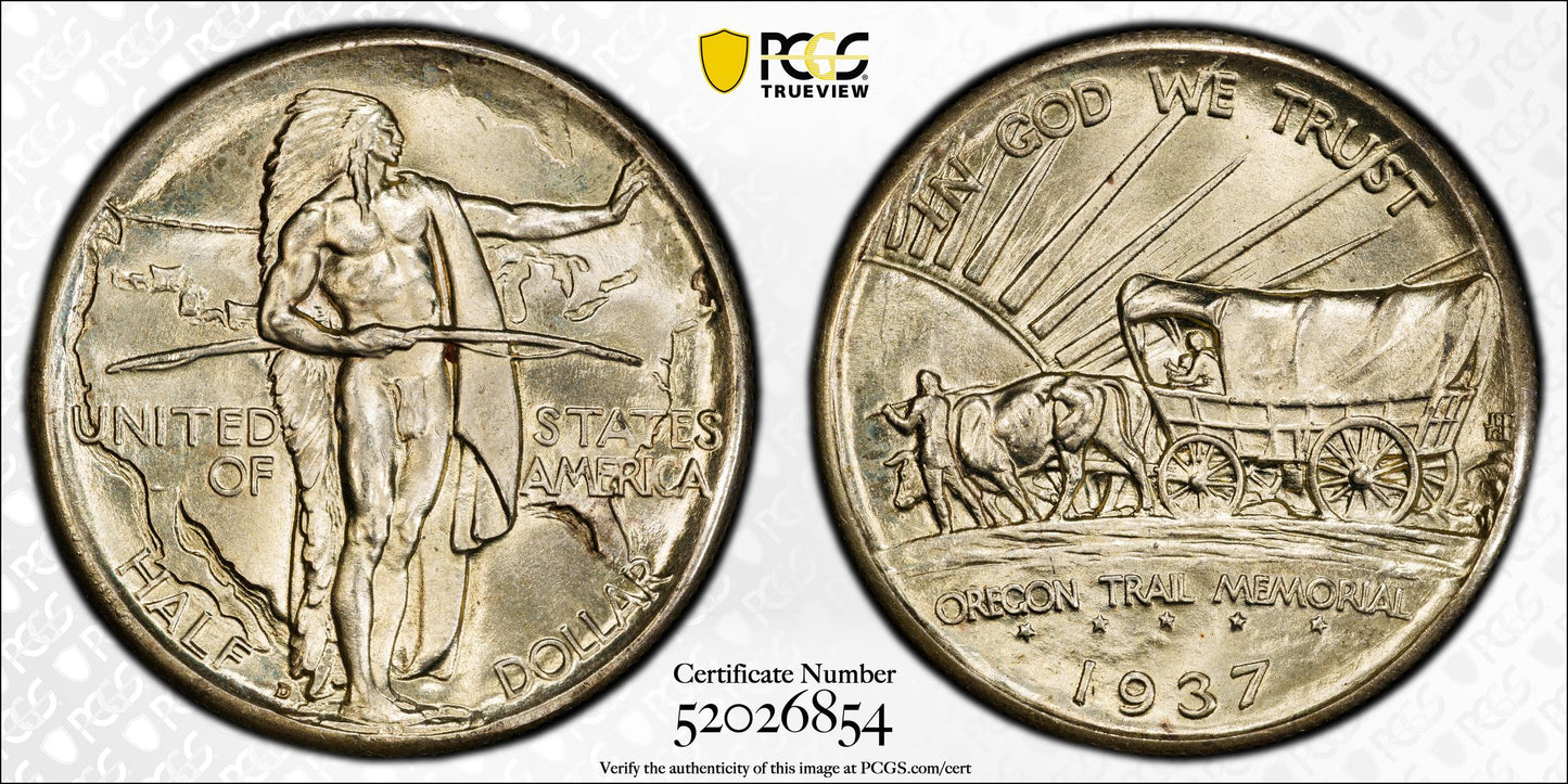 1937-D Oregon Trail Classic Commemorative Half Dollar 50C PCGS MS65