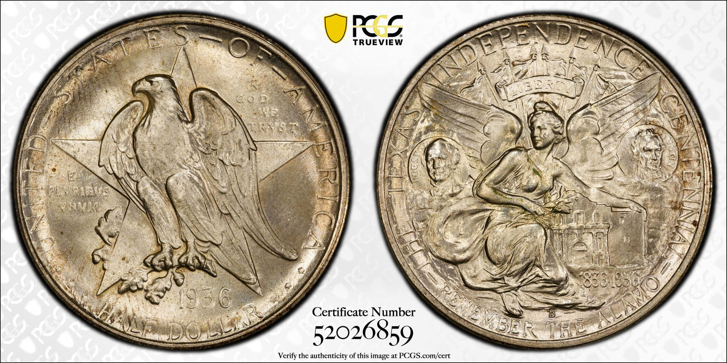 1936-D Texas Classic Commemorative Half Dollar 50C PCGS MS66