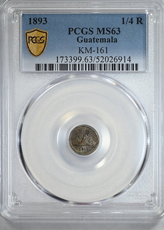 1893 Guatemala 1/4R Real PCGS MS63 KM-161