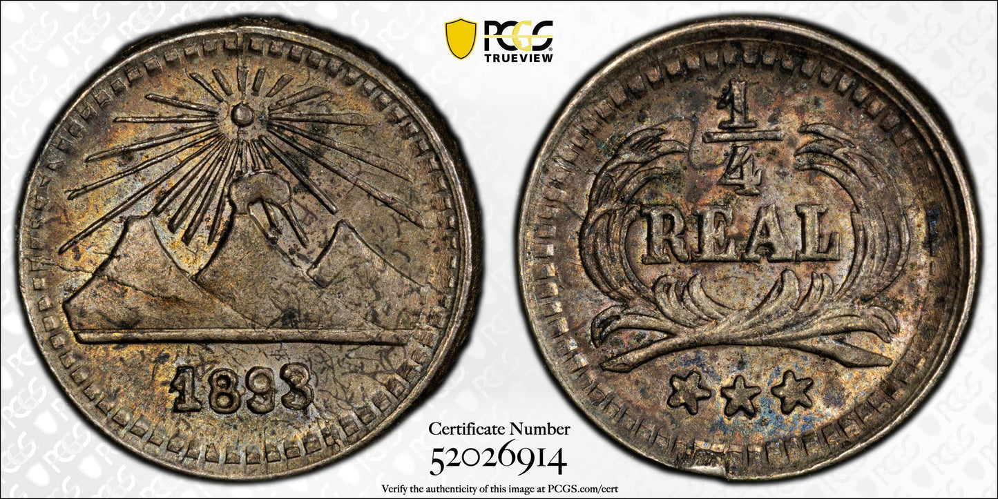 1893 Guatemala 1/4R Real PCGS MS63 KM-161