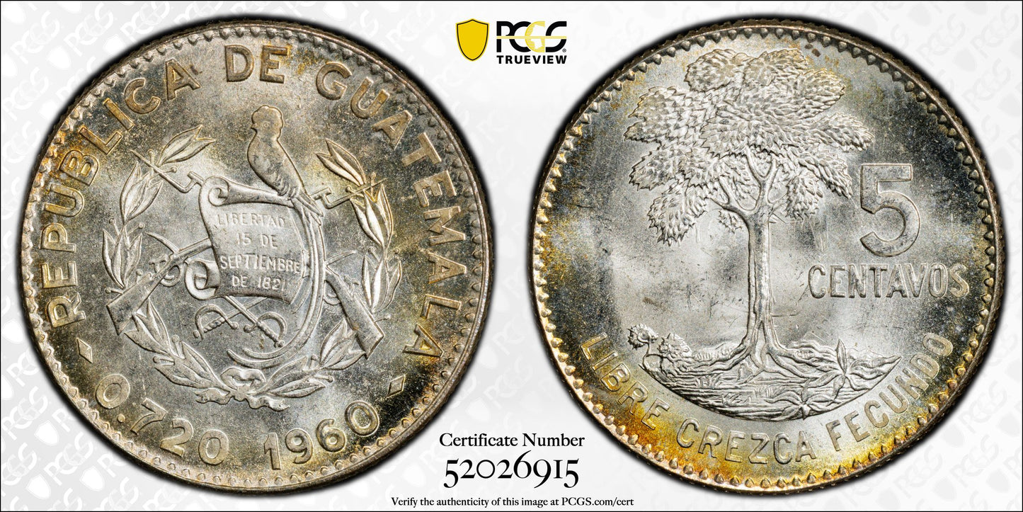 1960 Guatemala 5C Centavos PCGS MS66