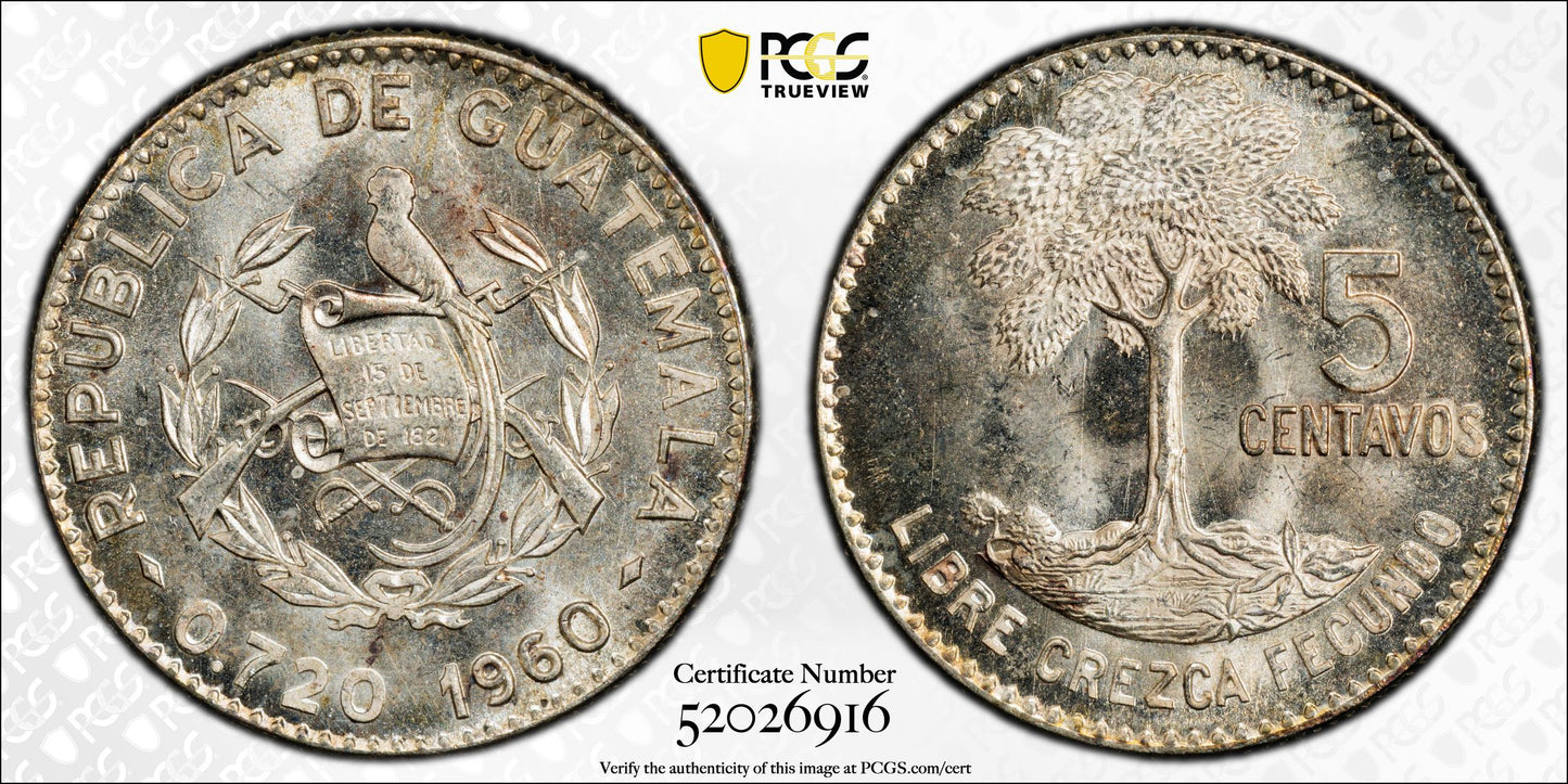1960 Guatemala 5C Centavos PCGS MS65