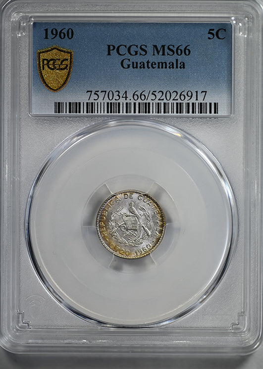 1960 Guatemala 5C Centavos PCGS MS66 - TONED!