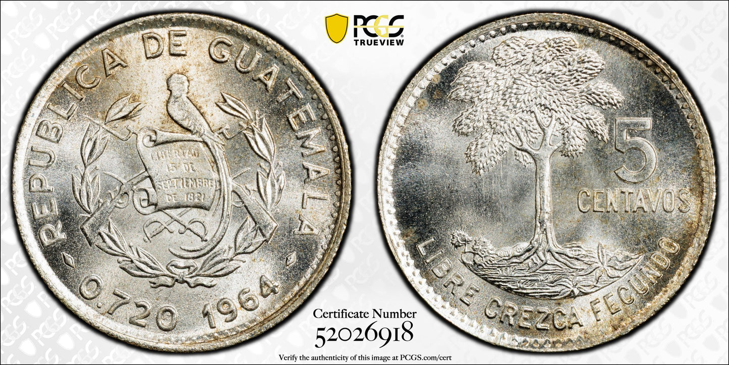 1964 Guatemala 5C Centavos PCGS MS67