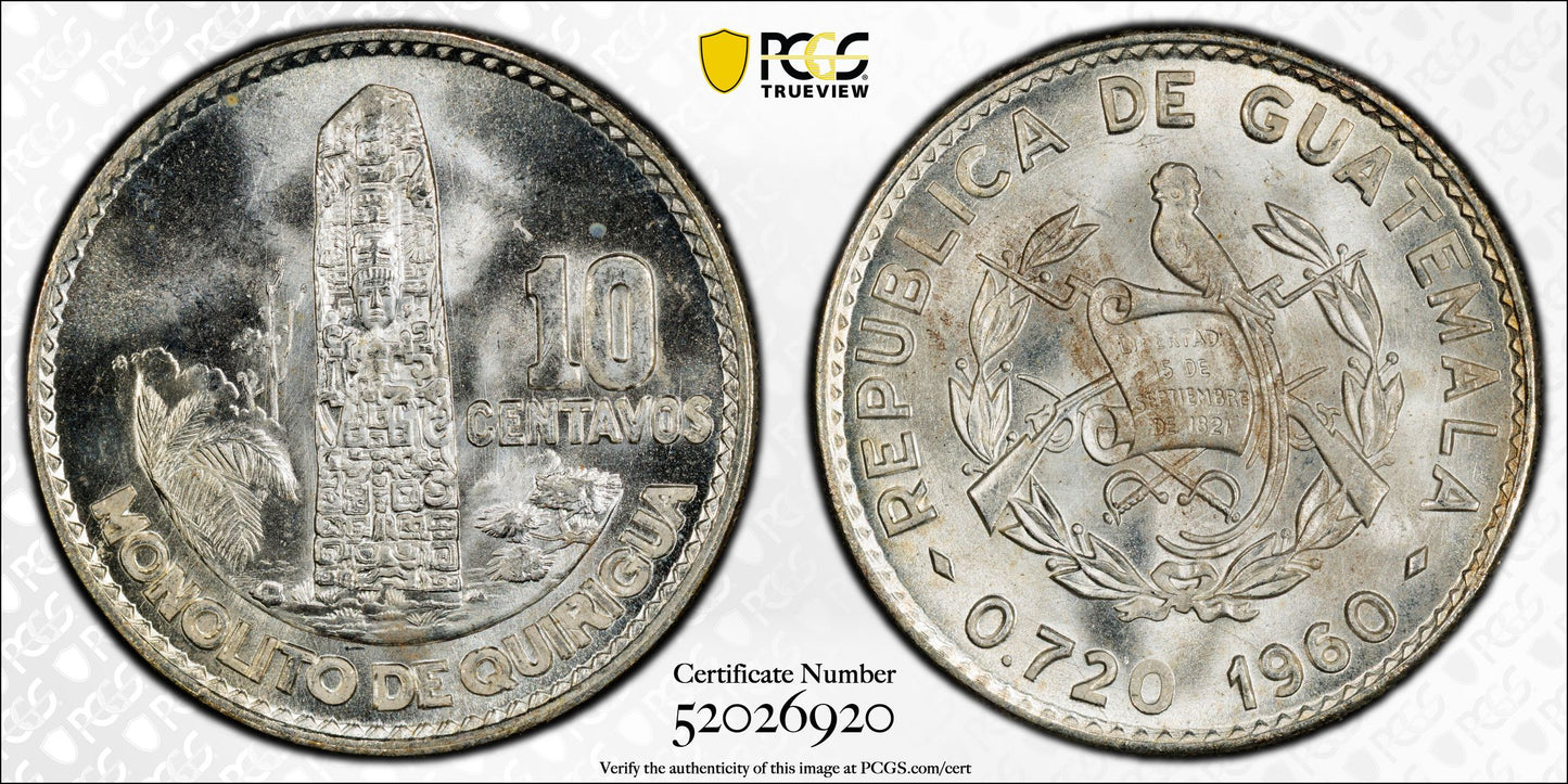 1960 Guatemala 10C Centavos PCGS MS66