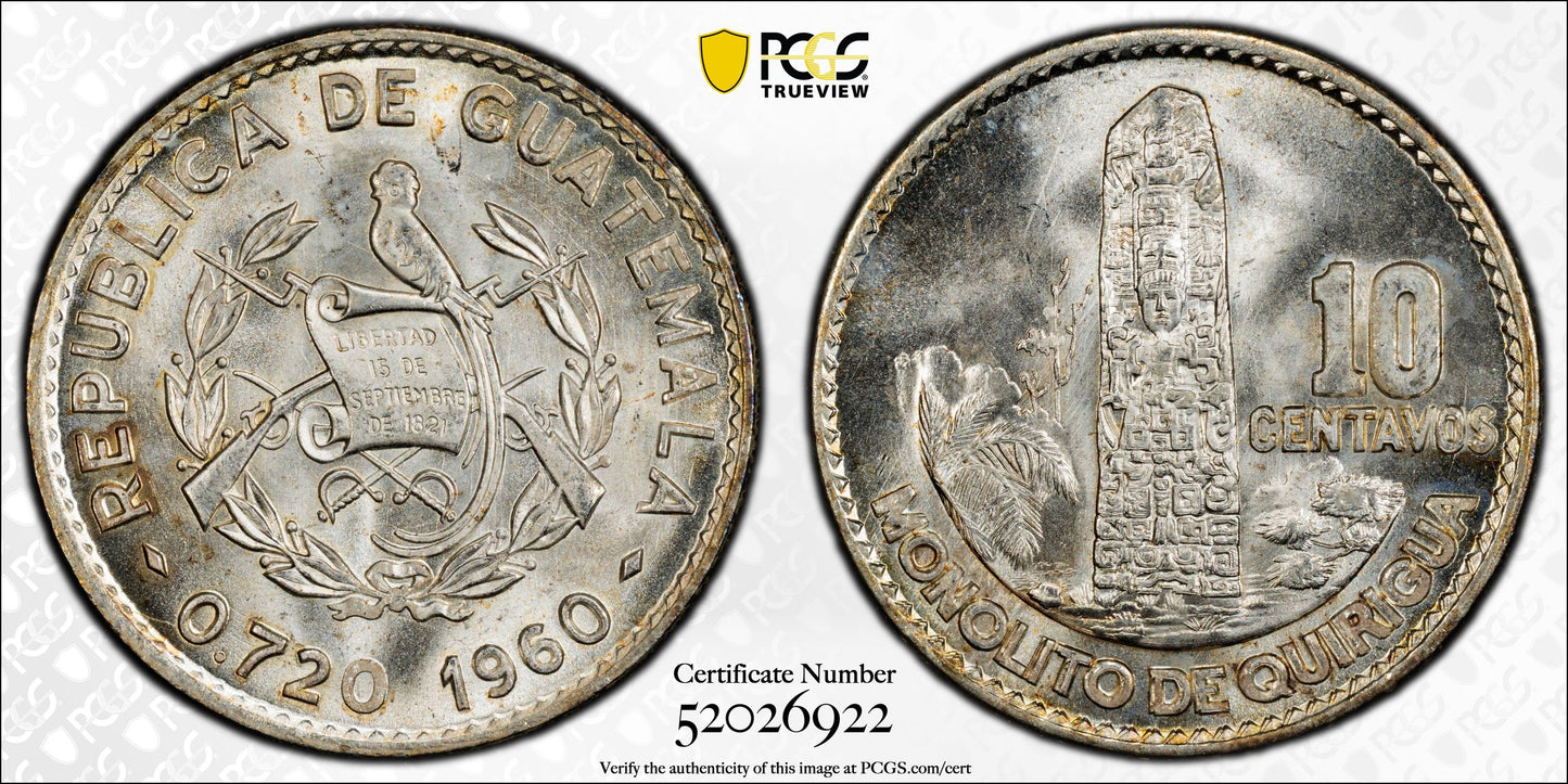 1960 Guatemala 10C Centavos PCGS MS66