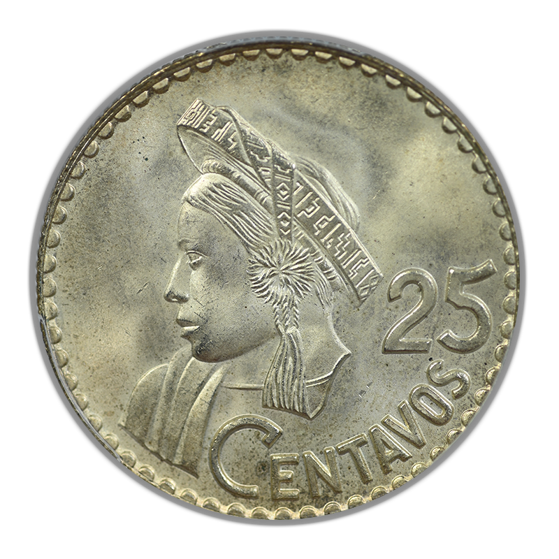1963 Guatemala 25C Centavos PCGS MS66