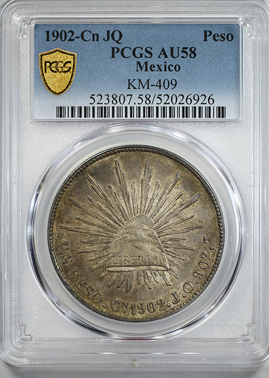 1902-Cn JQ Mexico Silver Peso PCGS AU58 KM-409