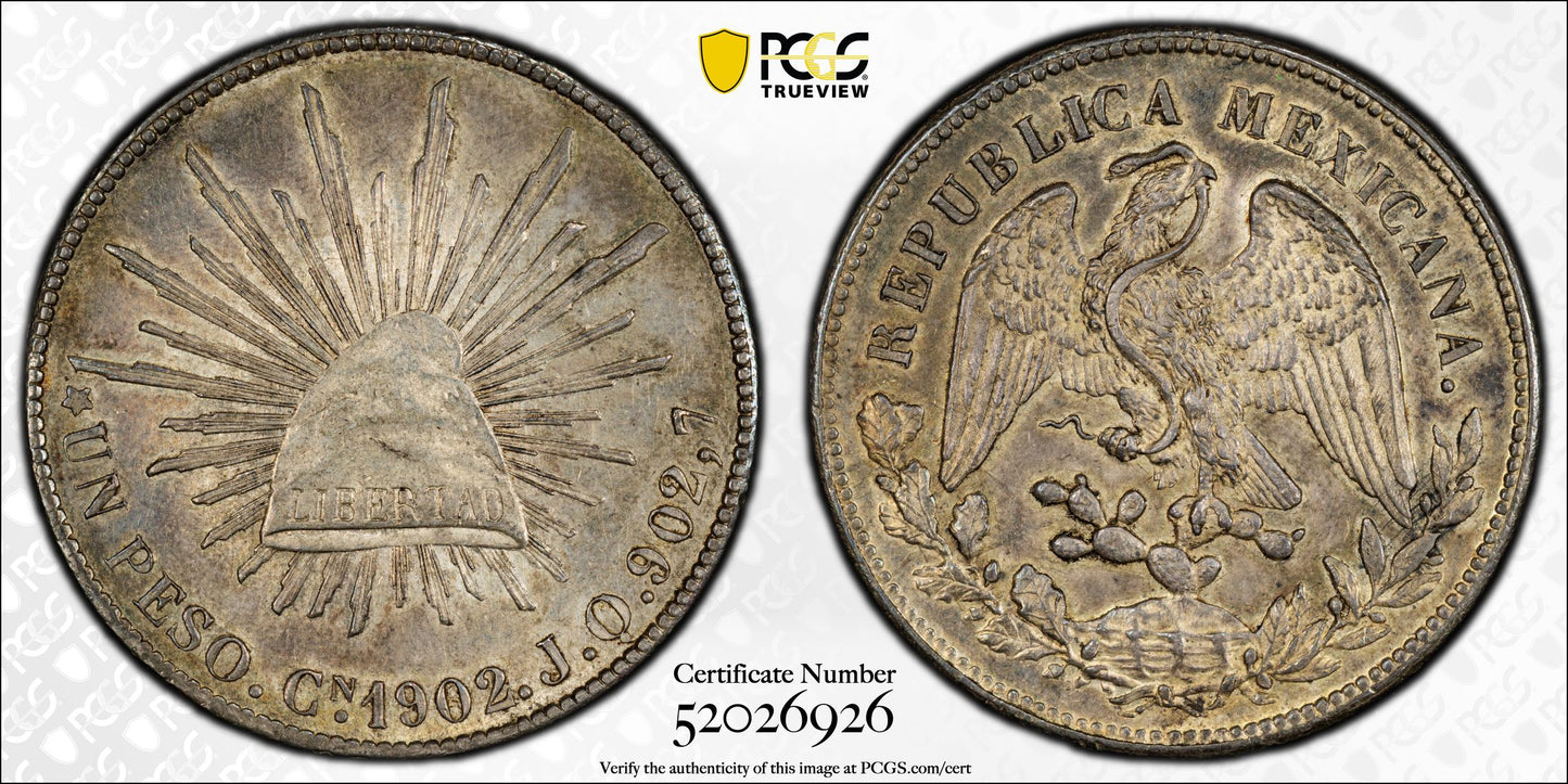 1902-Cn JQ Mexico Silver Peso PCGS AU58 KM-409
