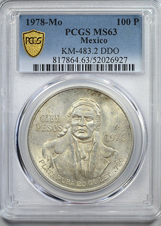 1978-Mo Doubled Die Obverse Mexico Silver 100P Cien Pesos PCGS MS63 KM-483.2 DDO