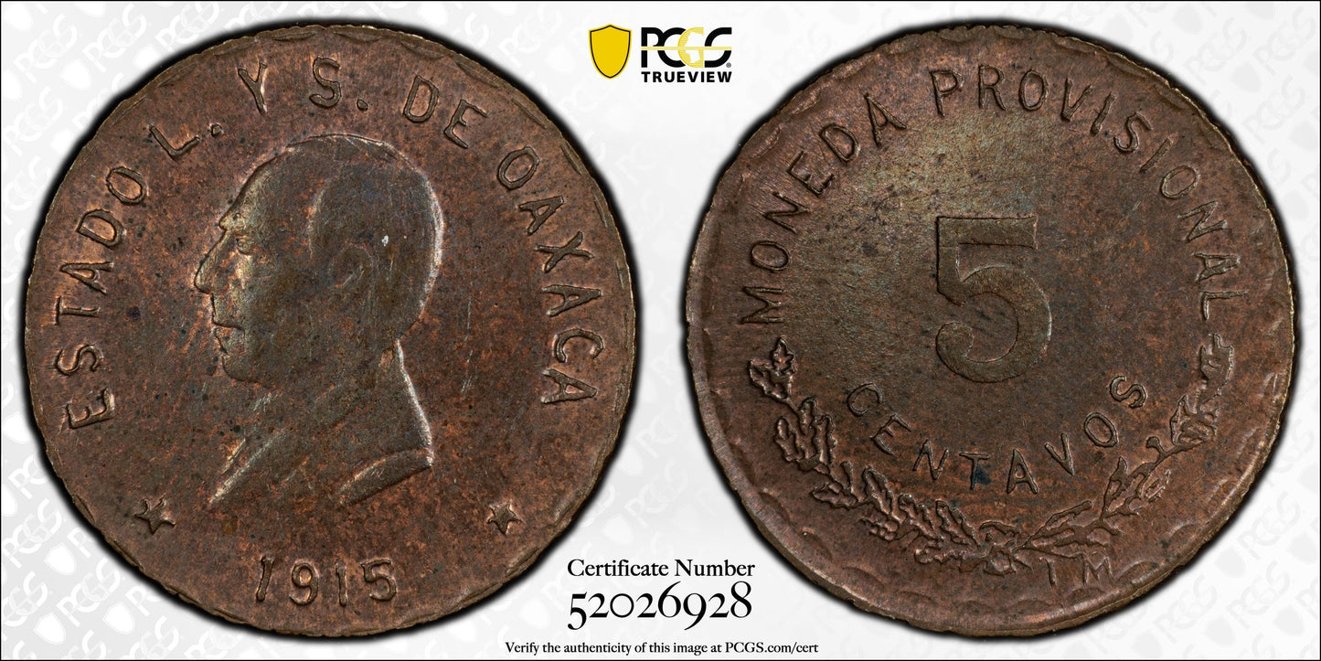 1915 Mexico Oaxaca 5C Centavos PCGS MS62BN KM-718