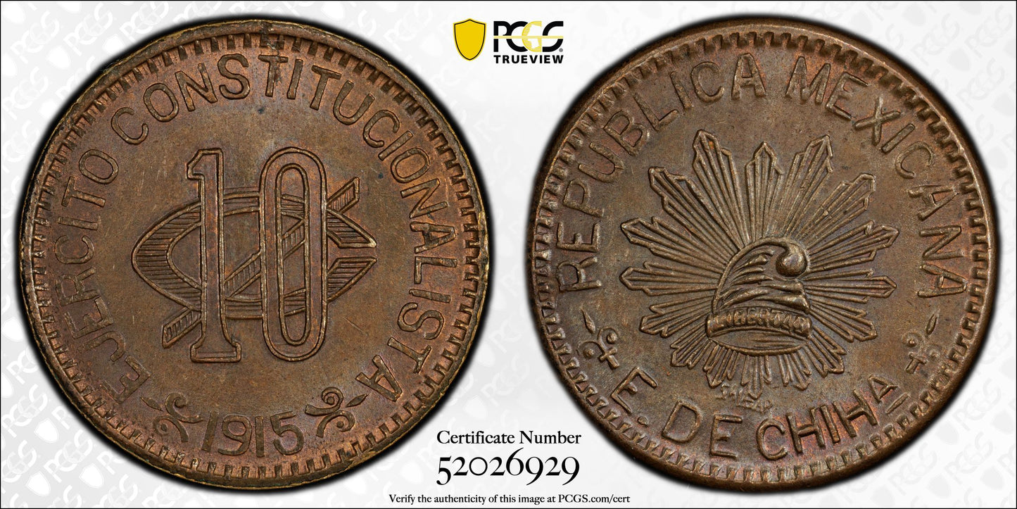 1915 Mexico Chihuahua 10C Centavos PCGS MS64BN KM-615