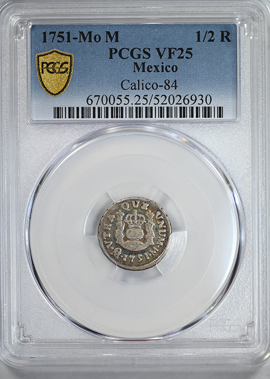 1751-Mo M Mexico 1/2 Real PCGS VF25 Calico-84 - TONED!