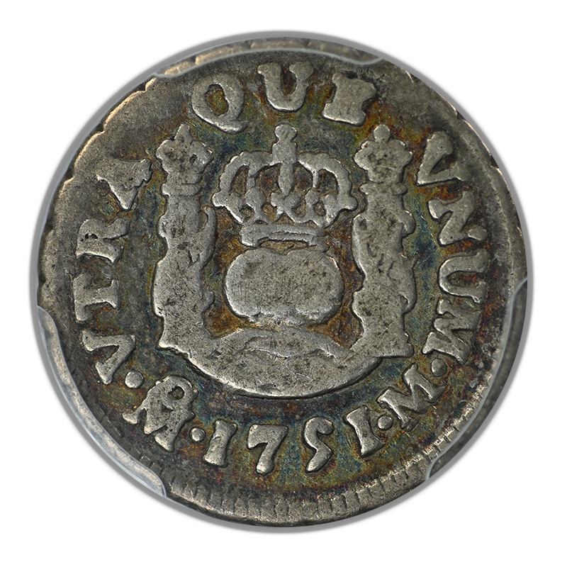 1751-Mo M Mexico 1/2 Real PCGS VF25 Calico-84 - TONED!