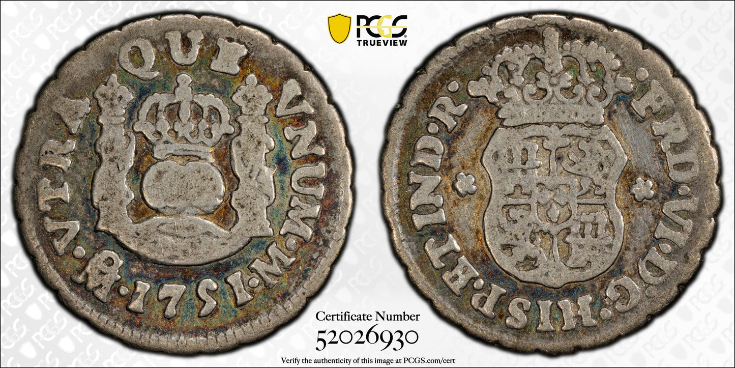 1751-Mo M Mexico 1/2 Real PCGS VF25 Calico-84 - TONED!
