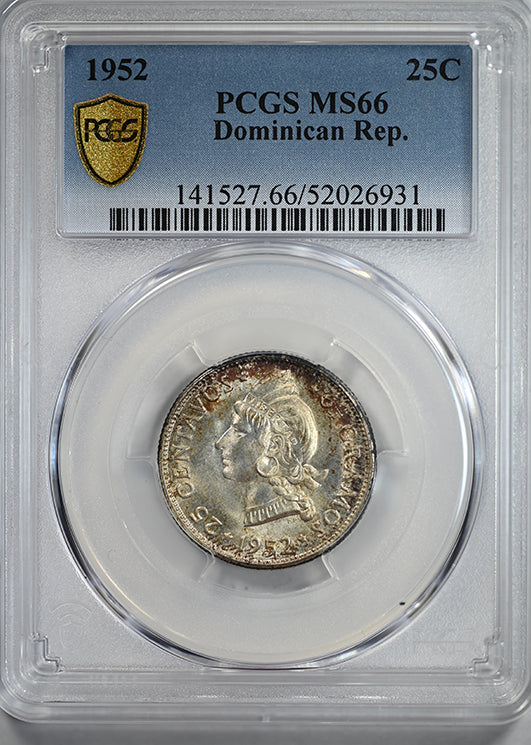 1952 Dominican Republic 25C Centavos PCGS MS66