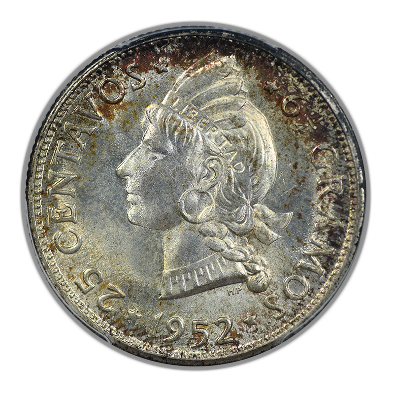 1952 Dominican Republic 25C Centavos PCGS MS66