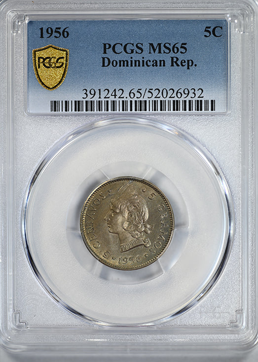 1956 Dominican Republic 5C Centavos PCGS MS65