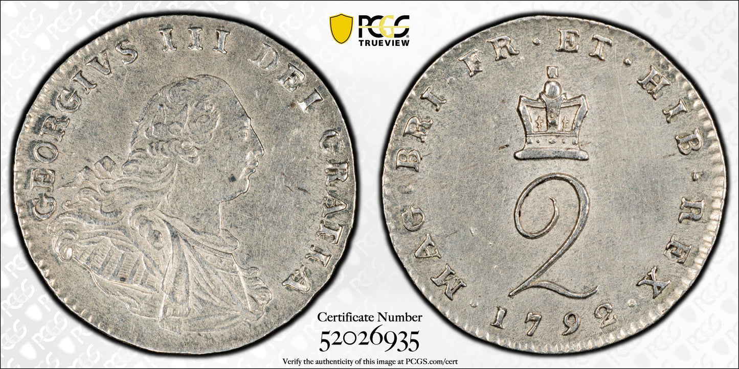 1792 Great Britain Silver 2D Pence Maundy PCGS MS61 S-3757
