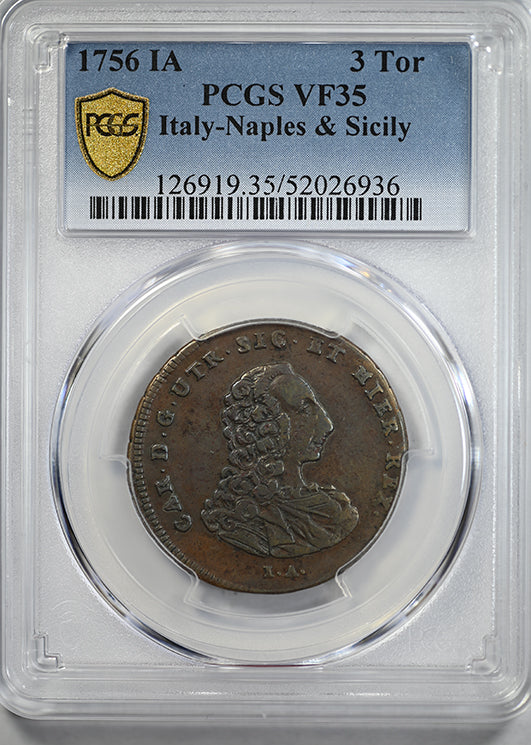 1756 IA Italy-Naples & Sicily 3 Tor PCGS VF35