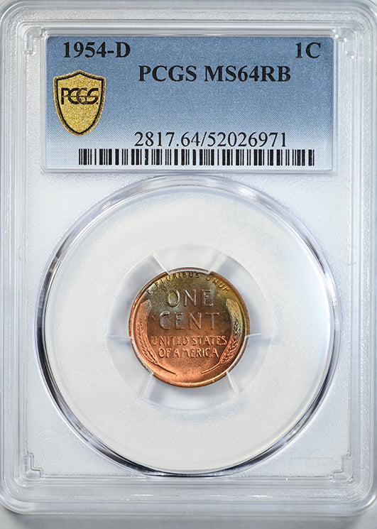 1954-D Lincoln Wheat Cent 1C PCGS MS64RB - TONED!