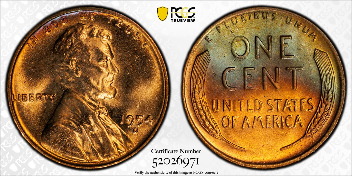 1954-D Lincoln Wheat Cent 1C PCGS MS64RB - TONED!