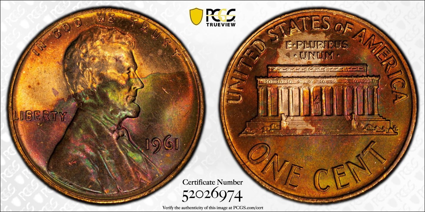 1961 Lincoln Memorial Cent 1C PCGS MS64RB - TONED!